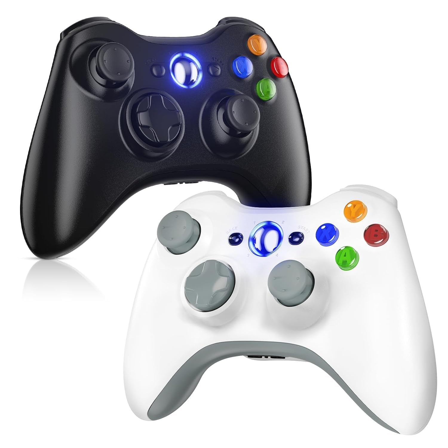 2 Pack Replacement for Xbox 360 Controller, Wireless Controllers Gamepad Upgraded Joystick Compatible with 360 & Slim, Windows 11/10/8/7 PC Controller(White+Black)